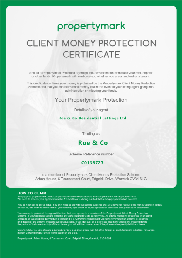 Client Money Protection Certificate - Roe & Co