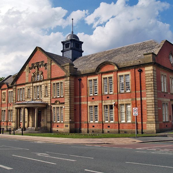 The former Farnworth Town Hall on Market Street, Farnworth at the junction with Rawson Street